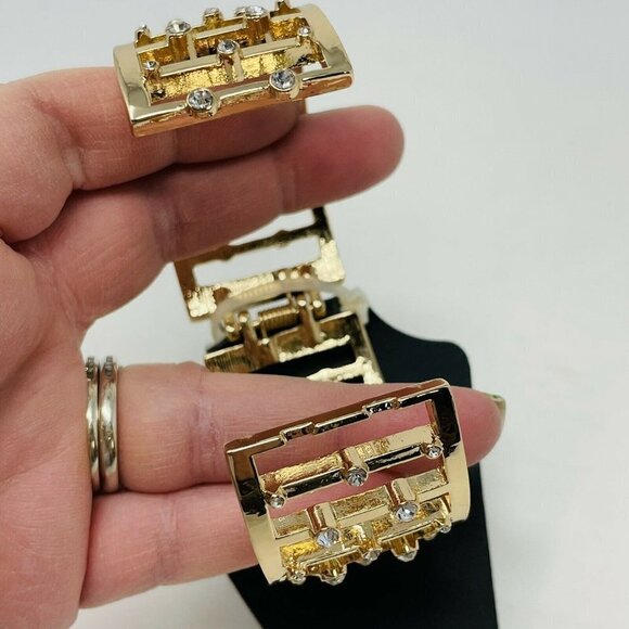 G by Gennaro Womens Hingle Cuff Bracelet with Rhinestones Mixed Metals Gold FLAW - Picture 6 of 7